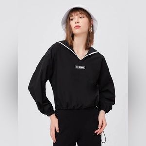 Sailor Collar Cropped Windbreaker Jacket